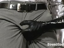 Nick Morettit is all Slicked Up and fucks Gianni Luca in metal restraints.